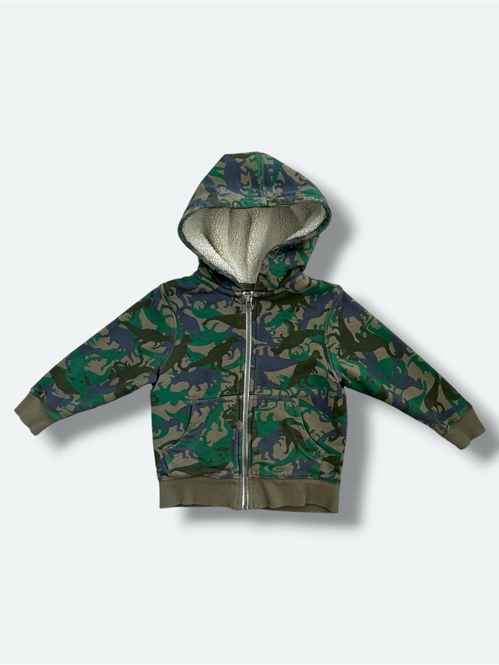 Hanna Andersson Kids Size 3 Dinosaur Camo Sherpa Lined Full Zip Hoodie Jacket